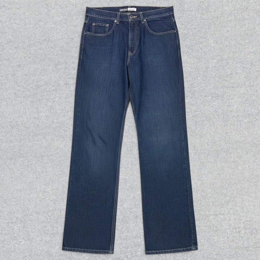 St. John's Bay Boot Cut Jeans Mens 34x34 Indigo Blue Denim Dark Wash Distressed